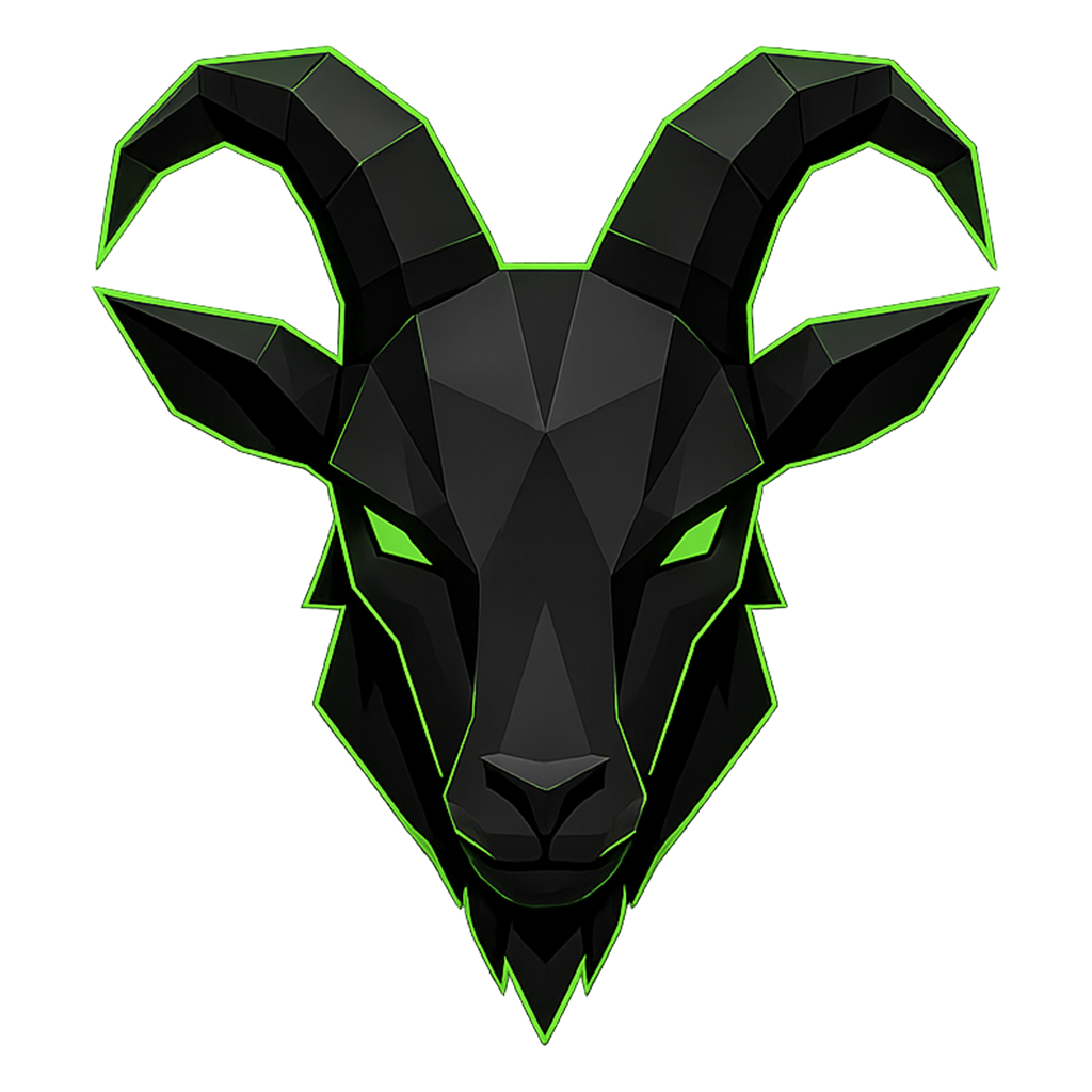 The Black Goat — a black goat with glowing green eyes and green outline
